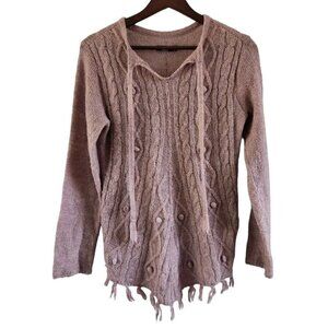 Prana Shelby Wool Blend Rose Poncho Fringe Pullover Top Size Small